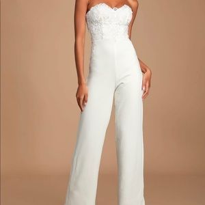 NWT LuLu’s All Your Heart White Lace Jumpsuit